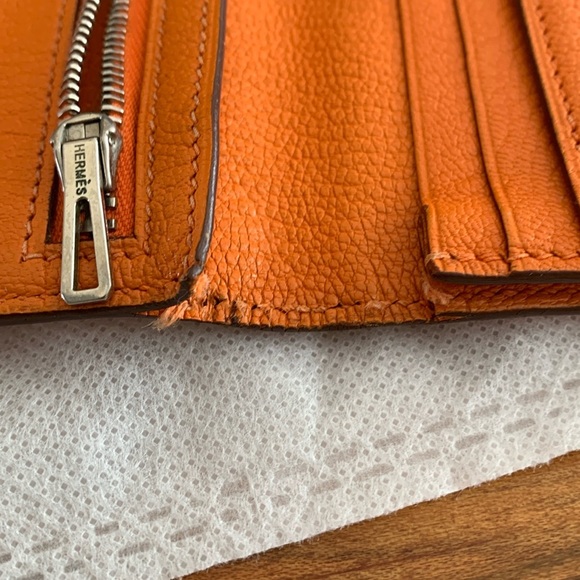 Hermès Bearn Soufflet Wallet Orange Epsom Leather Vintage FAIR CONDITION - Picture 14 of 15